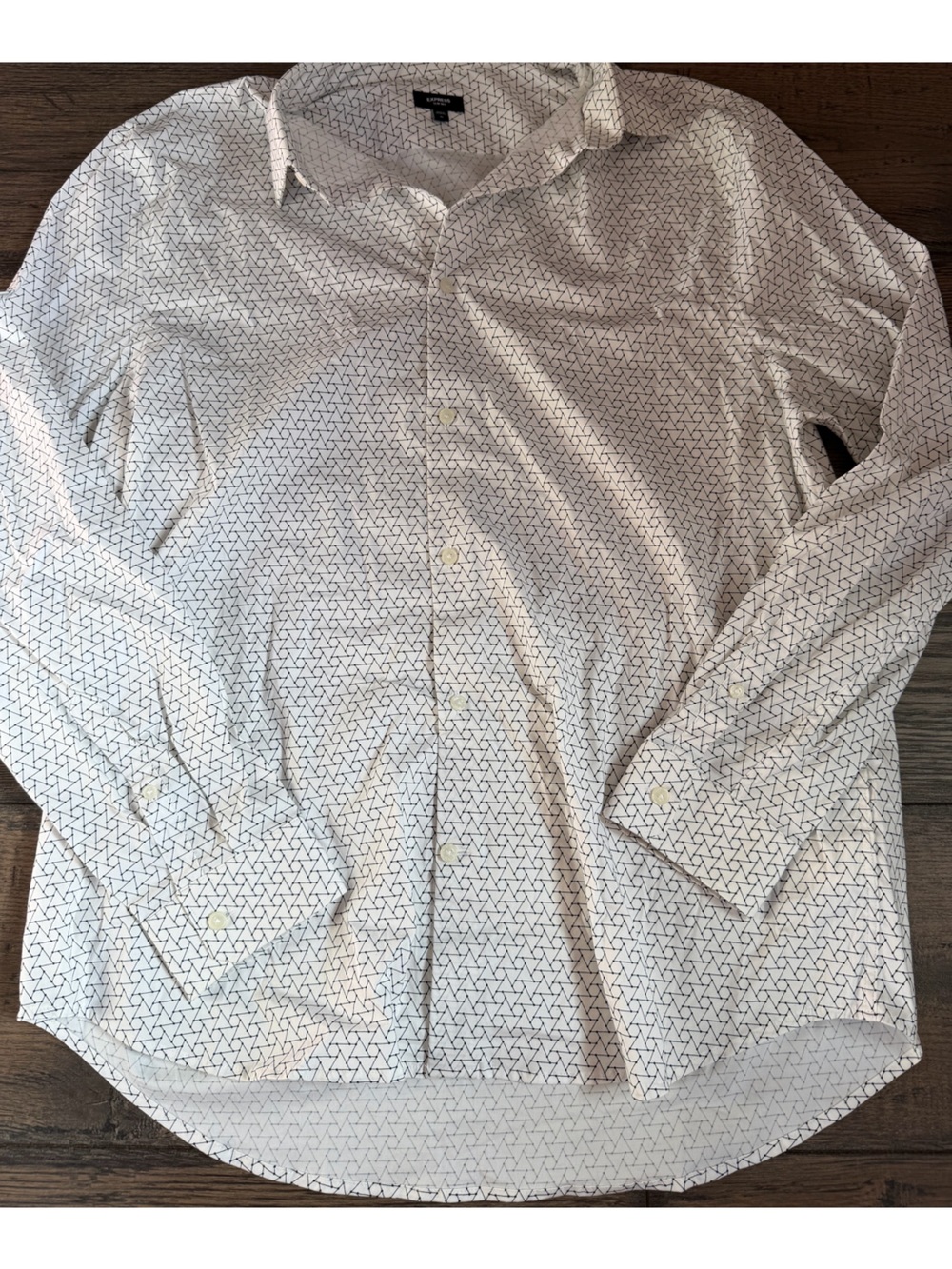 White Geometric Print dress shirt Brand:express